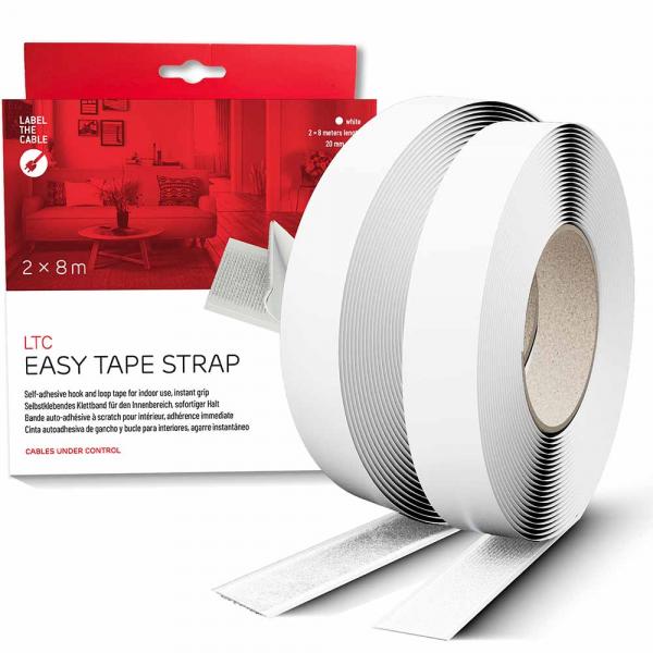 LTC Easy Tape Strap | Selbstklebende Klettbandrolle, weiß, 8 Meter, 20mm Durchmesser (LTC 1520-8-20)