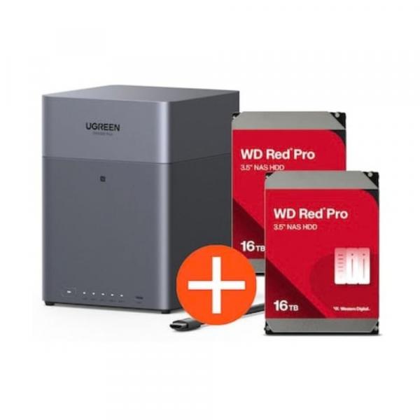 Sistema NAS Ugreen NASync DH4300 Plus, 4 bahías incluyendo 2x WD WD161KFGX HDD - 16 - Servidor de almacenamiento