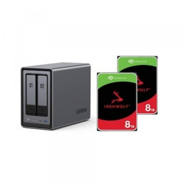 Ugreen NASync DXP2800 Sistema NAS de 2 bahías incluyendo 2x Seagate IronWolf ST8000VN002 8 - Servidor de almacenamiento