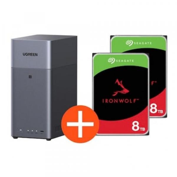 Système NAS Ugreen NASync DH2300 2 baies incluant 2x Seagate IronWolf ST8000VN004 - Serveur de stockage